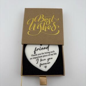 Ceramic Heart Friend Ornament Gift Best Wishes Box Thank You Keepsake Love